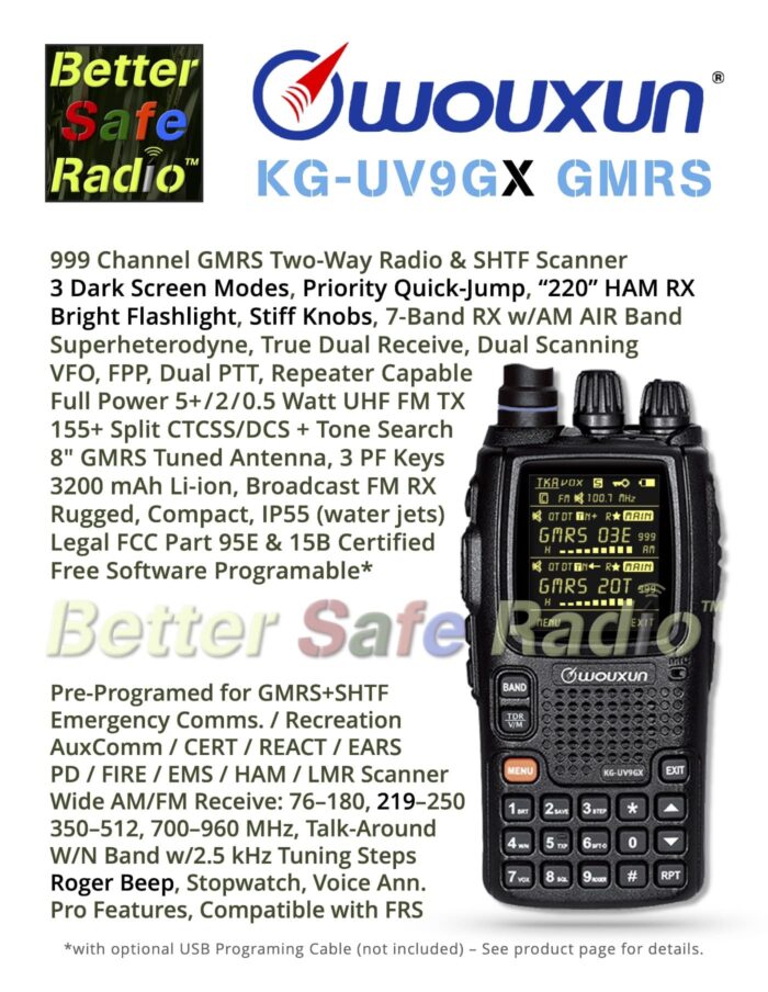 BSR Wouxun KG-UV9GX GMRS Two-Way Radio & SHTF Scanner - Flyer