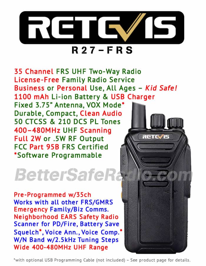 Retevis RT27 FRS Personal Business License-Free UHF Two-Way Radio - Product Flyer